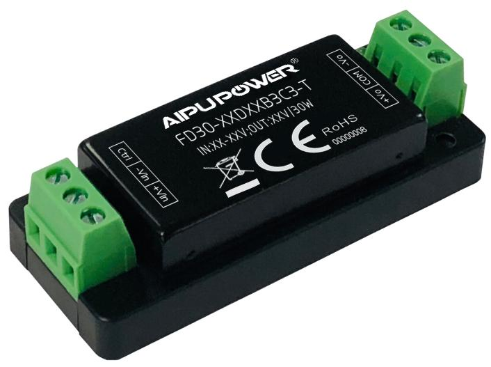 FD30-XXDXXB3C3(-XXX) 9-75Vdc Input 30W DC/DC Converter | Aipu Power - Side View